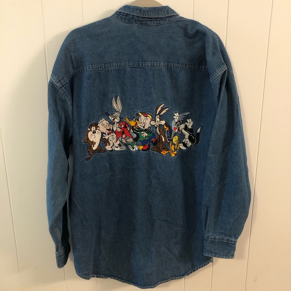 ACME Looney Tunes Blue Denim Shirt Embroiled Shirt M Unisex